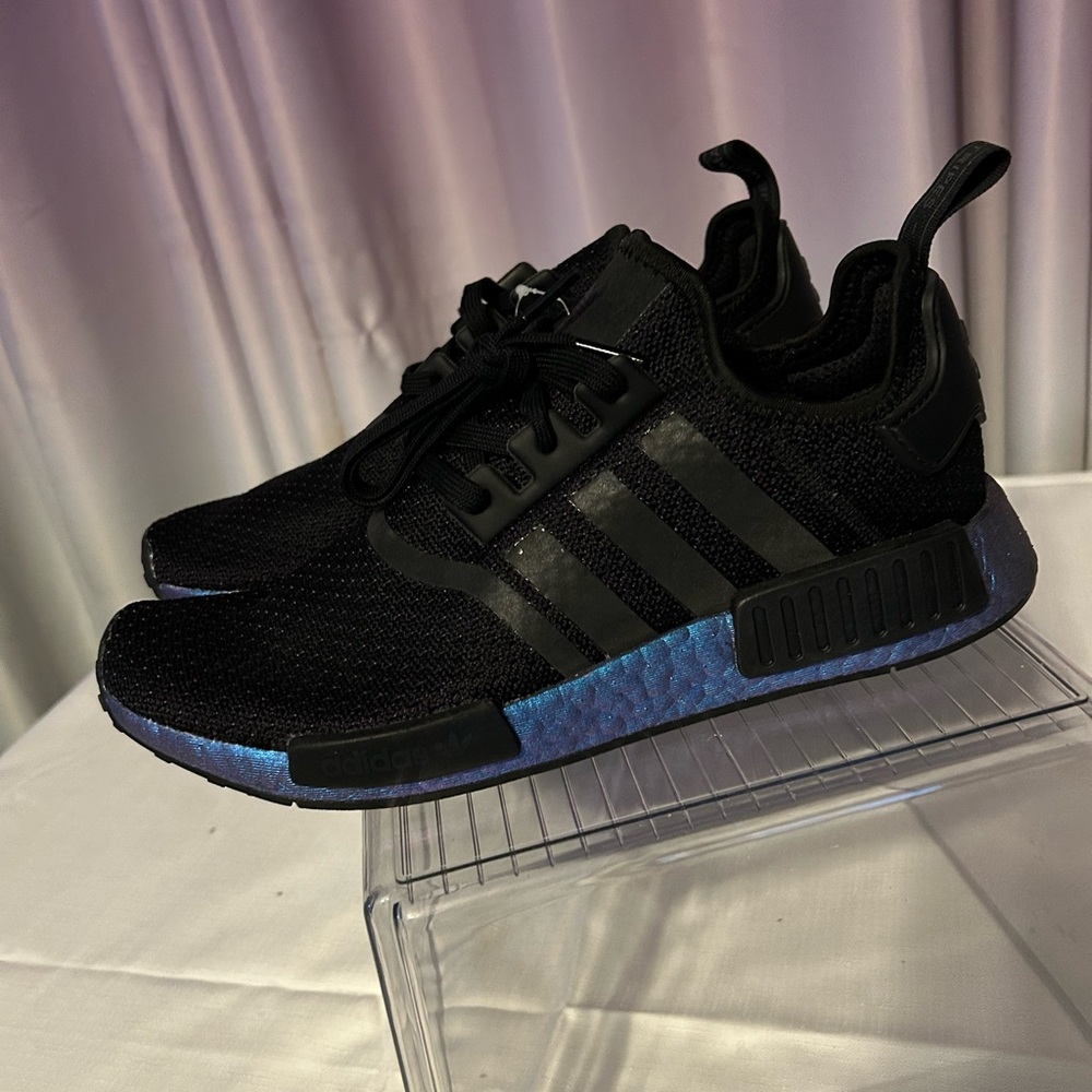 Adidas NMD R1 Black with Iridescent Blue Sole Men’s 10 NWT
